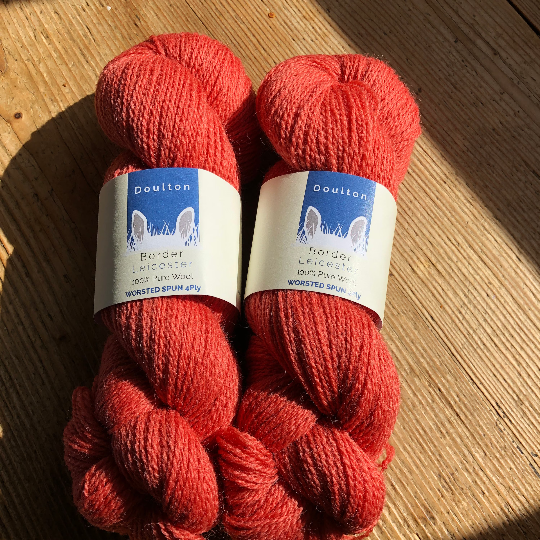 Coral 4ply yarn, from a slaughter-free flock of border leicester sheep. Beautiful lustre.